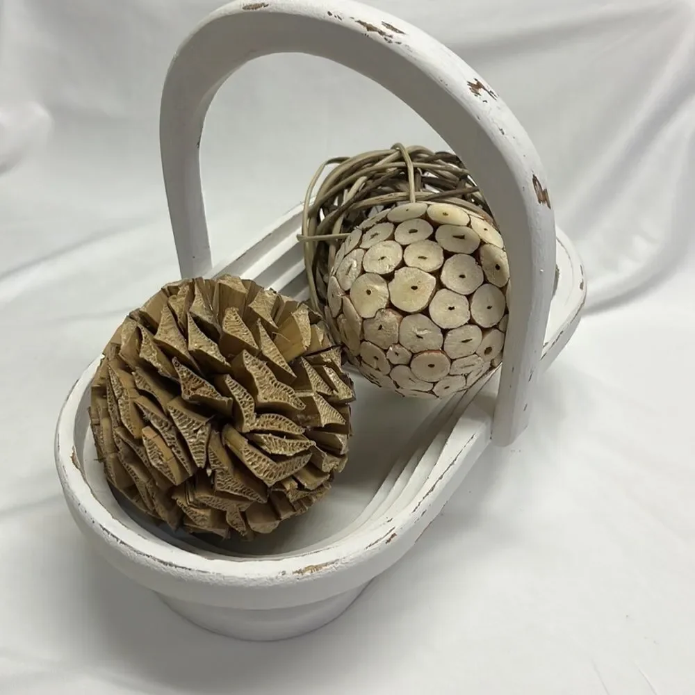 Oval Shaped Upcycled Alabaster Oak Wood  Decor Basket Bowl Organizer